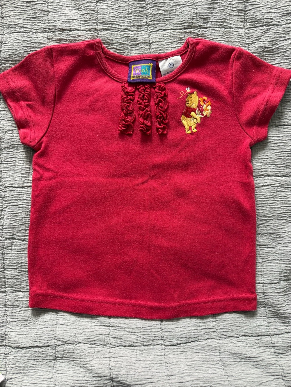 Disney Red Girls' Short Sleeve Pooh Embroidered Tee